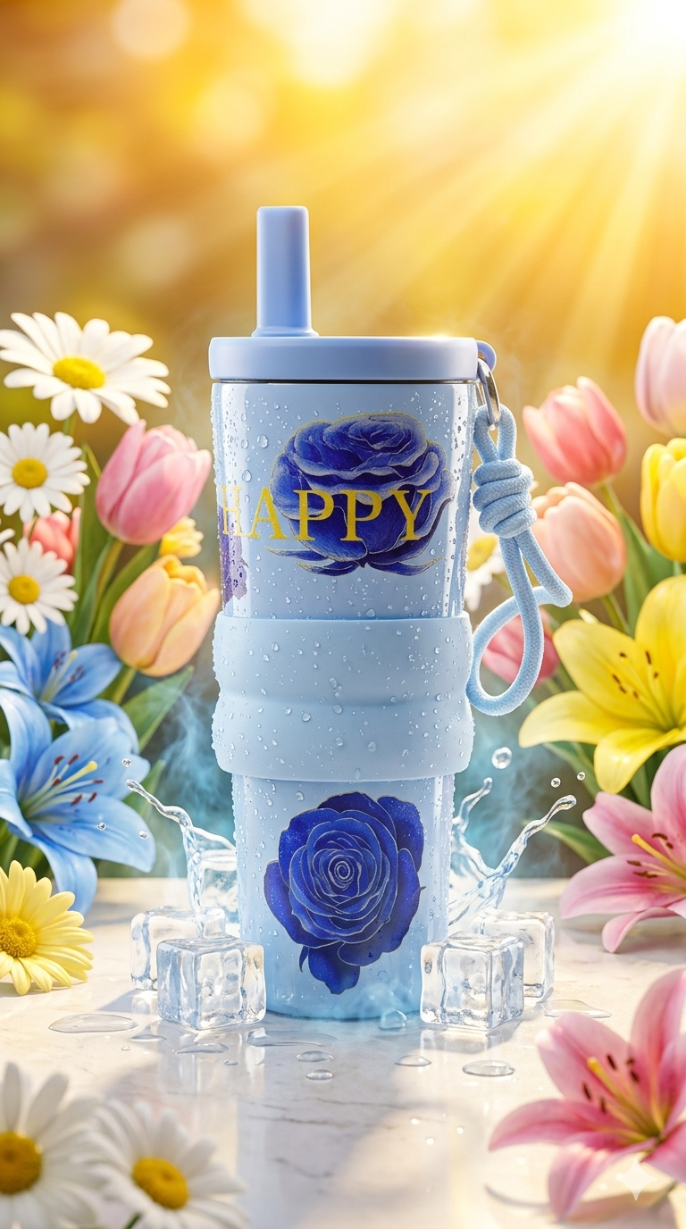 Floral Insulated Tumbler with Straw – Stainless Steel, Leak-Resistant Lid (700ml)