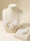 The Organza Blossom Necklace & Bracelet Set | Premium Floral Pearl Accessories | Pearl Blossom
