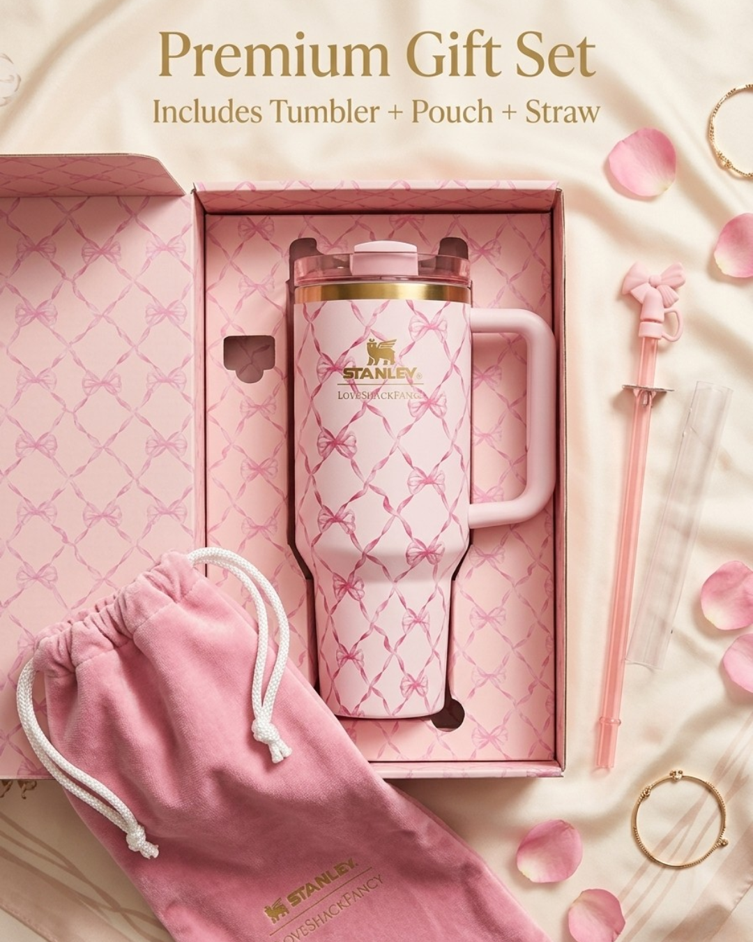 Premium Stanley Tumbler – Aesthetic Gift Set with Pouch & Straw (6 Variants)