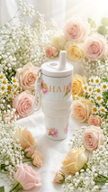Floral Insulated Tumbler with Straw – Stainless Steel, Leak-Resistant Lid (700ml)