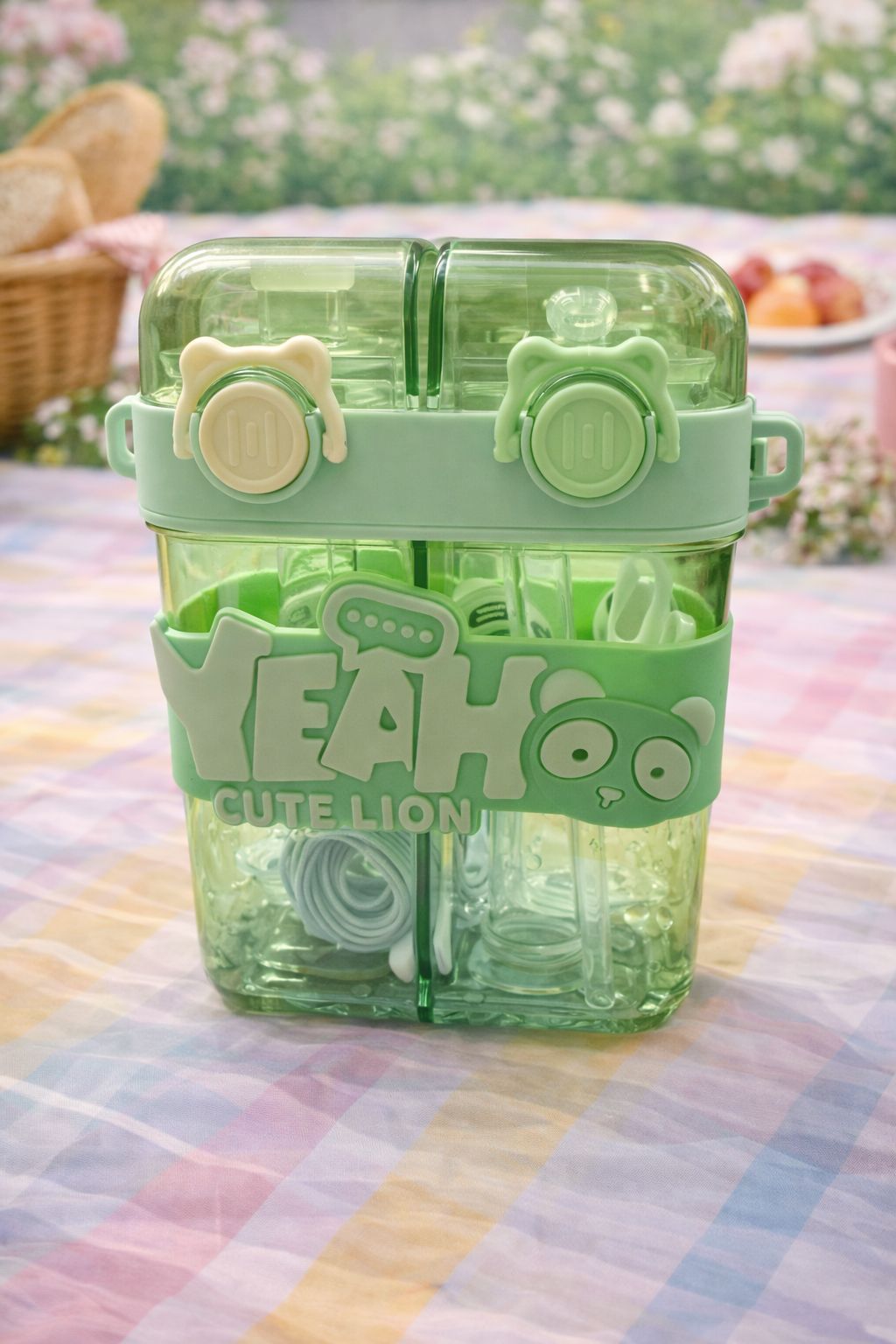 Dual Sipper Kids Water Bottle with Straw & Spout – YEAH Cute Lion (4 Color Variants)